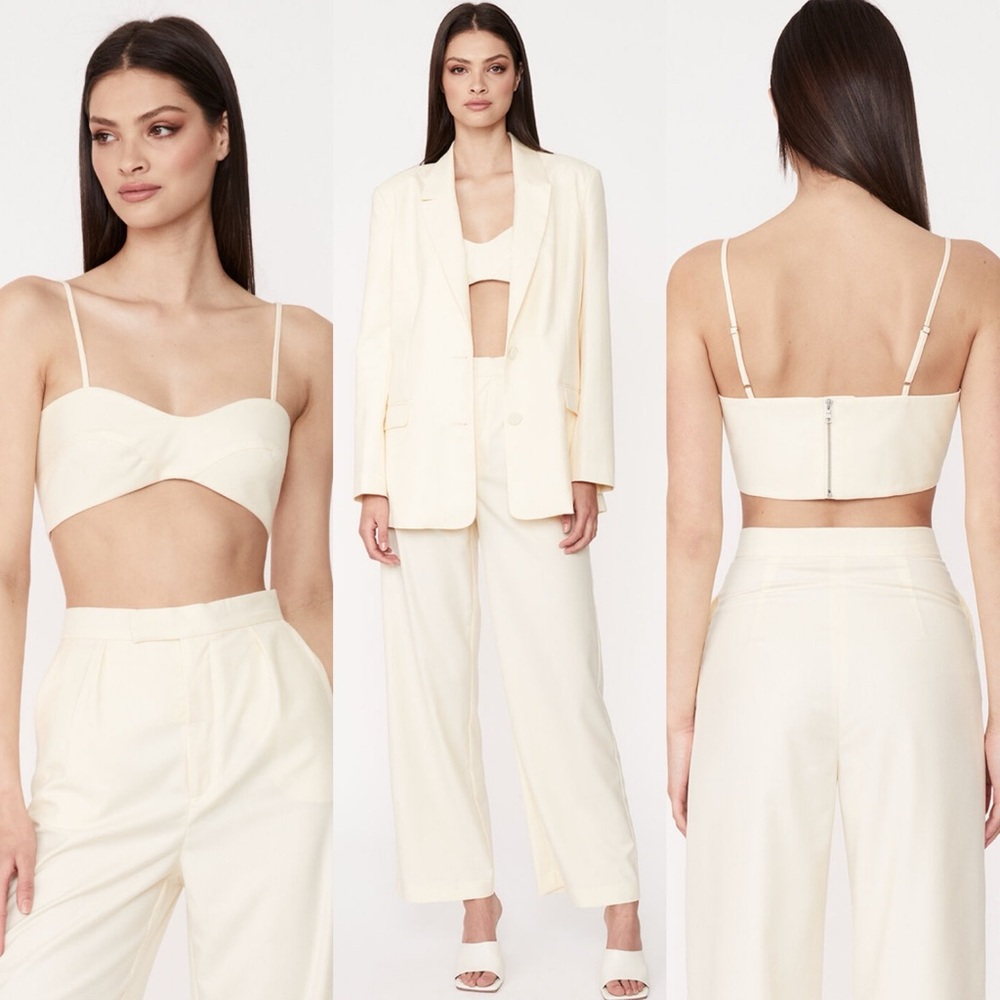 NWT Bardot Australia Athena Crop Top Pale Soft Yellow Womens Size 12 Bra NEW Y2K